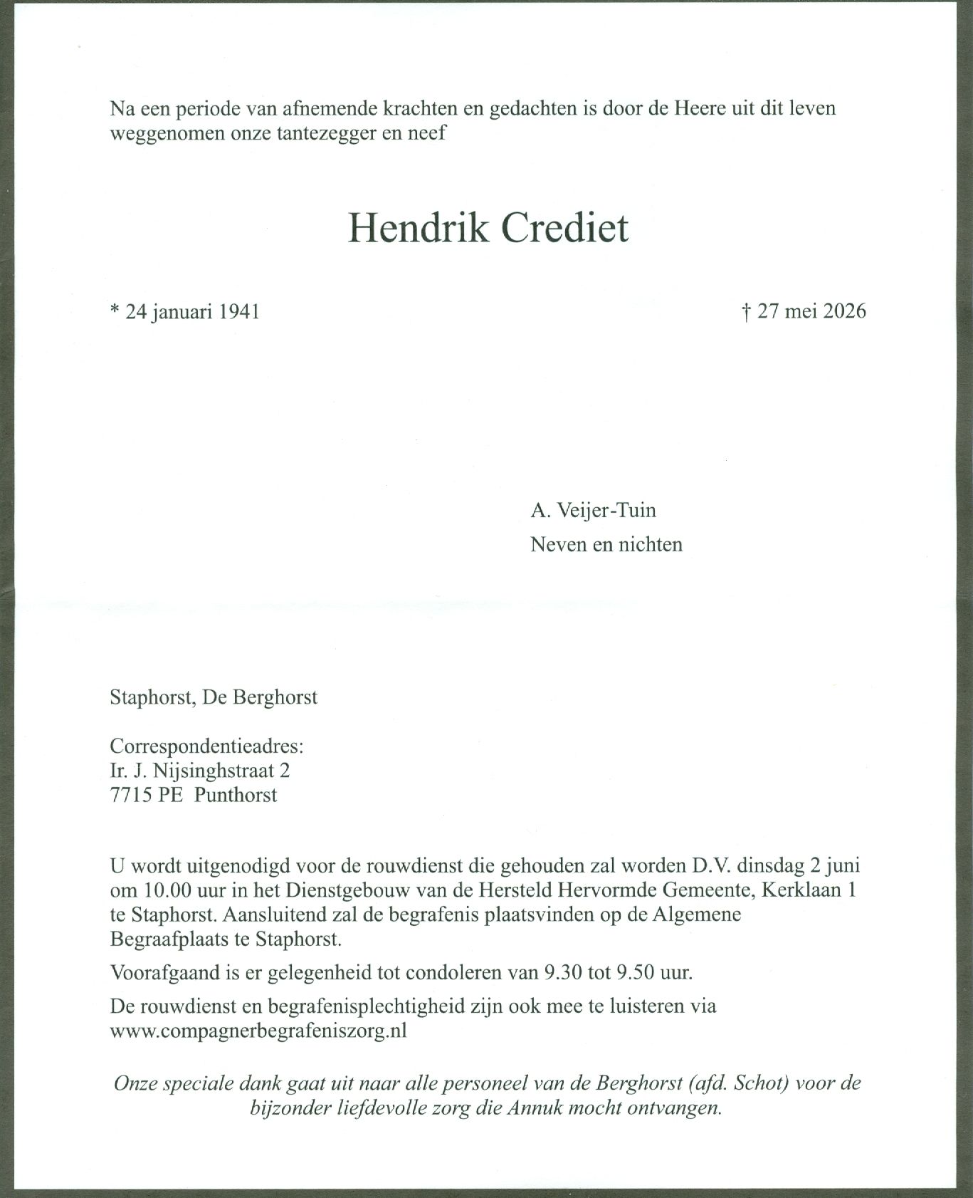 Rouwkaart Annuk Crediet